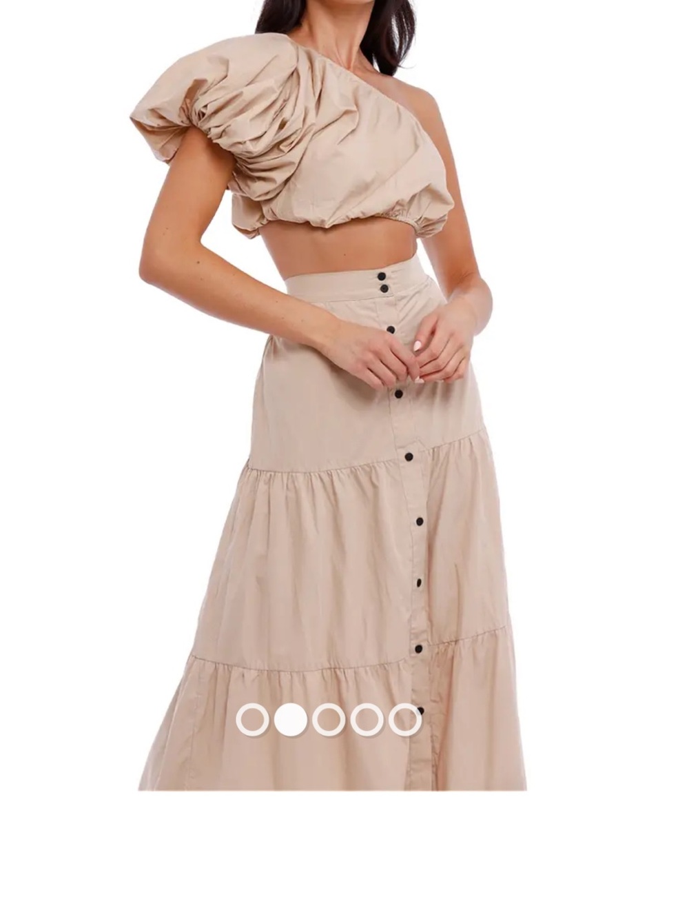 S/W/F High-Waist Tiered Maxi Skirt in Beige